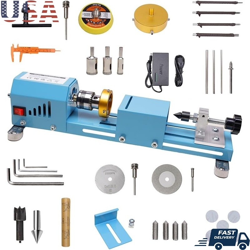 Mini Wood Lathe Adjustable Chuck 4PCS HSS Tools High-Speed 11000 RPM Portable US