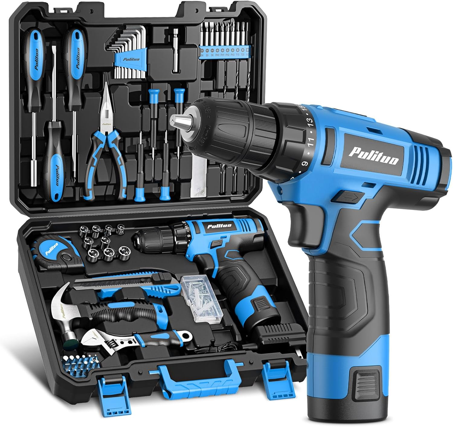 148-PC DIY Home Tool Set with 12V Cordless Drill Hand Tools and Tool Box (BLUE)