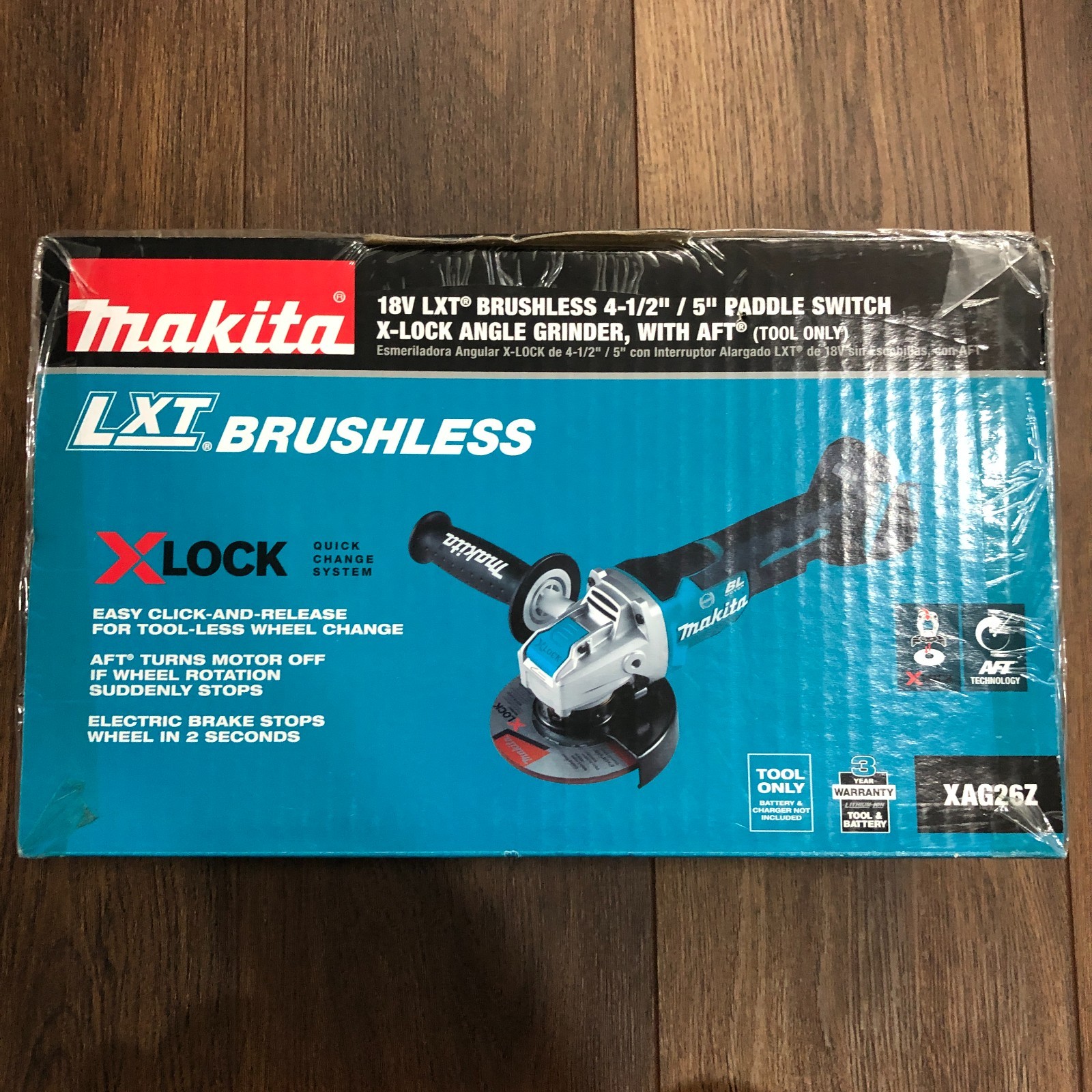 Makita XAG26Z 18V LXT 4‑1/2” / 5&Prime; Paddle Switch X‑LOCK Angle Grinder, TOOL ONLY