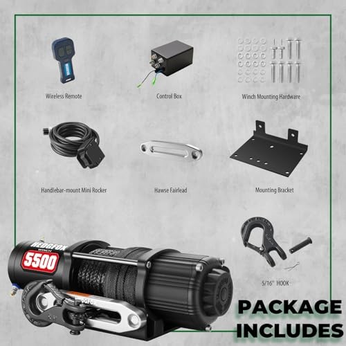 5500lb 12V ATV/UTV Winch, 1/4&Prime;x50&prime; Synthetic Rope, Waterproof, Wired Remote |