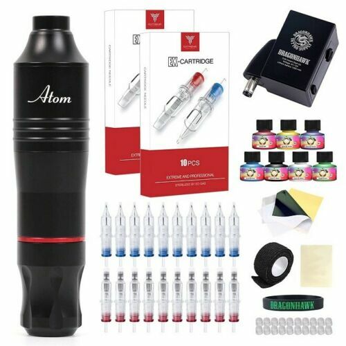 Dragonhawk Atom Wireless Tattoo Machine Pen Rotary Power Supply Kit