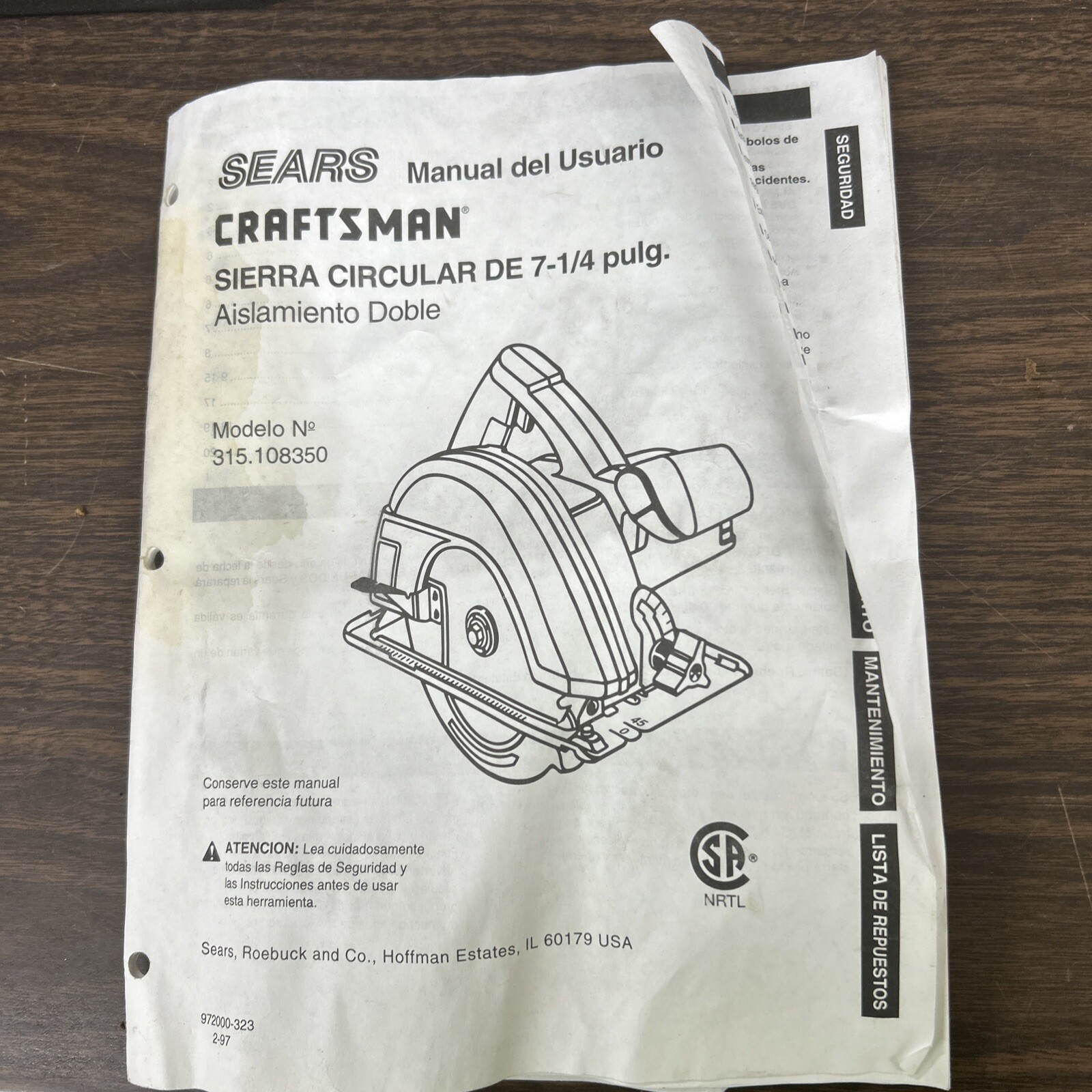 Vintage Sears Craftsman 315.108350 7 1/4&Prime; Circular Saw 5000 RPM USA USED
