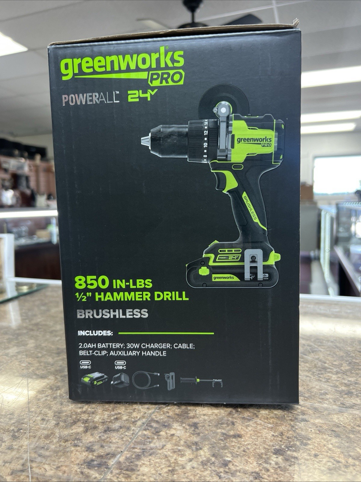GreenWorks pro HD595 – 24V 1/2” Brushless Hammer Drill Batt + Charger ~ New!