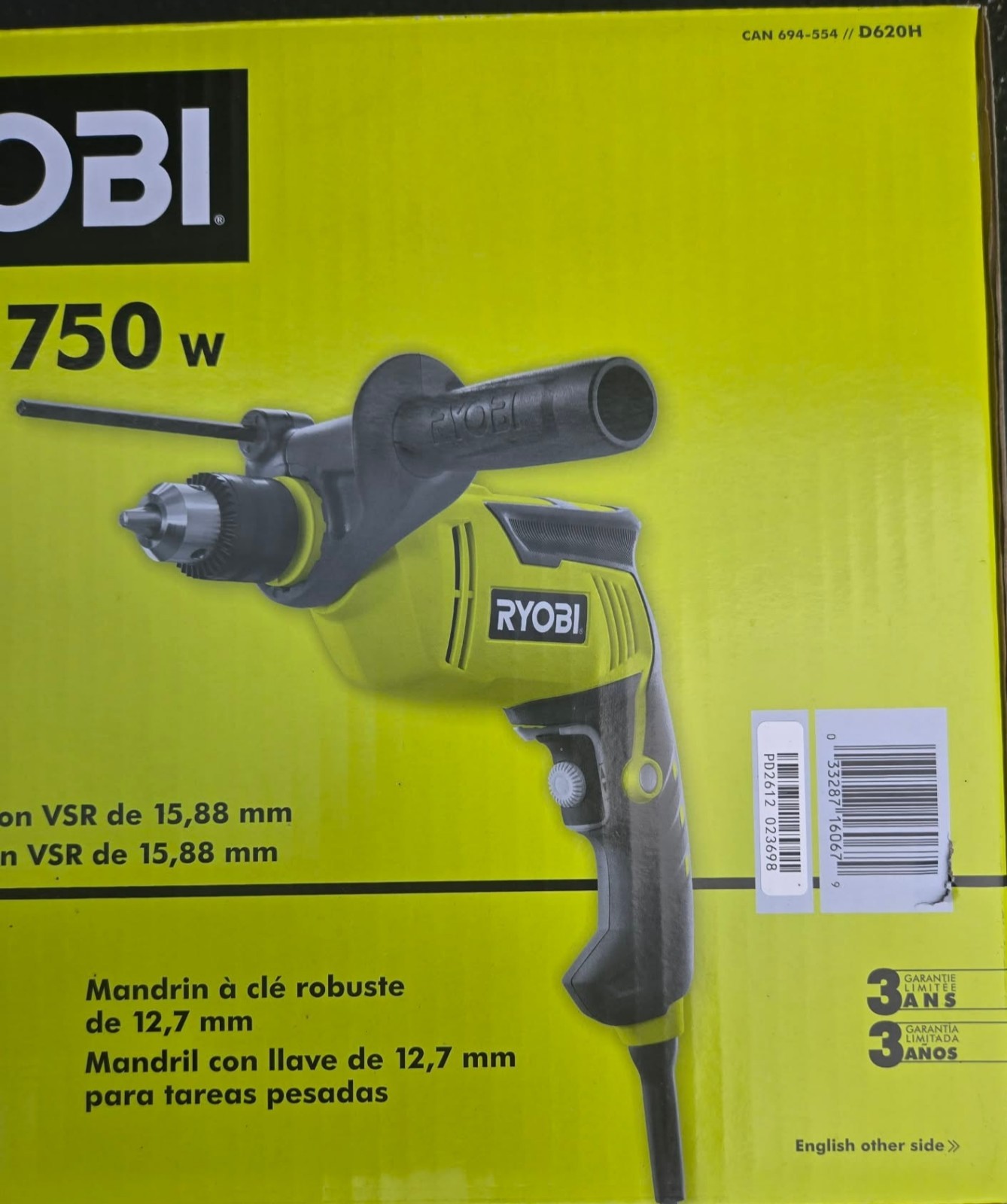 Ryobi D620H 6.2 Amp Corded Variable Speed Hammer Drill, 5/8 In. NEW