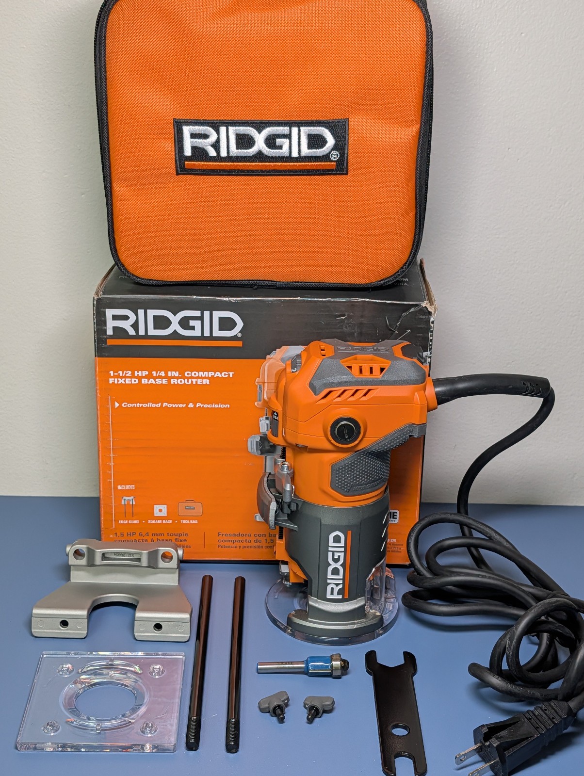 RIDGID R24012 1.5HP 1/4&Prime; Compact Fixed Base Router Kit w/ Carrying Bag NEW!