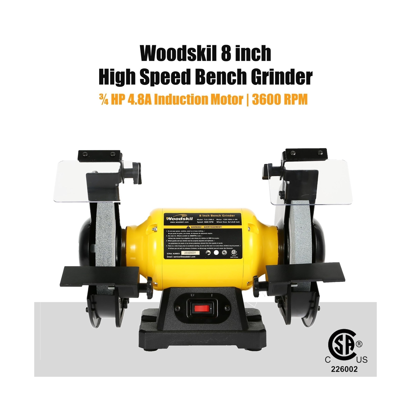 4.8A 3/4HP 8-Inch Bench Grinder, 3600rpm Table Grinder with Two Protective Ey…