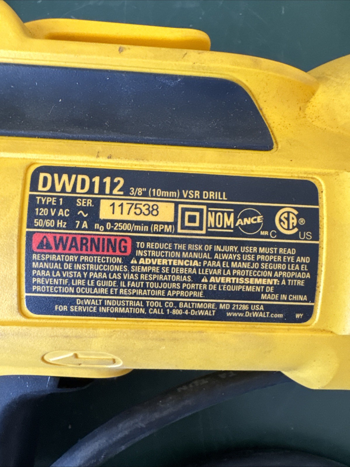 DEWALT DWD112 PISTOL GRIP 3/8&Prime; DRILL DRIVER ELECTRIC CORDED