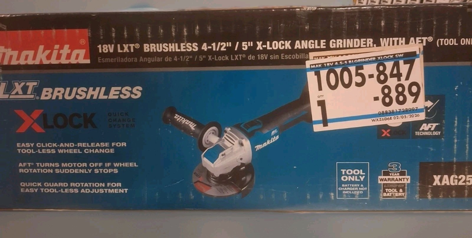 Makita XAG25Z 18V LXT Brushless Angle Grinder KIT 6.0Ah Battery + 10 Flap Disc