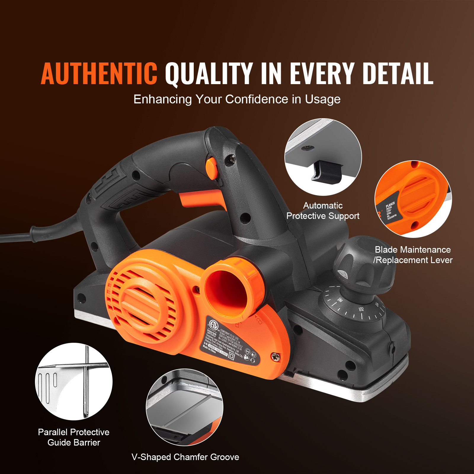 VEVOR Hand Planer Corded Electric Hand Planer 3-1/4&Prime; 16500 RPM Woodworking DIY