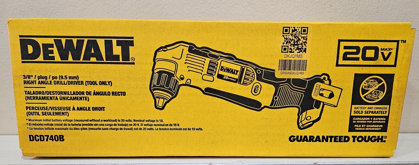 New DeWalt 20v Max Cordless 3/8&Prime; Right Angle Drill/Driver DCD740B 90 Degree