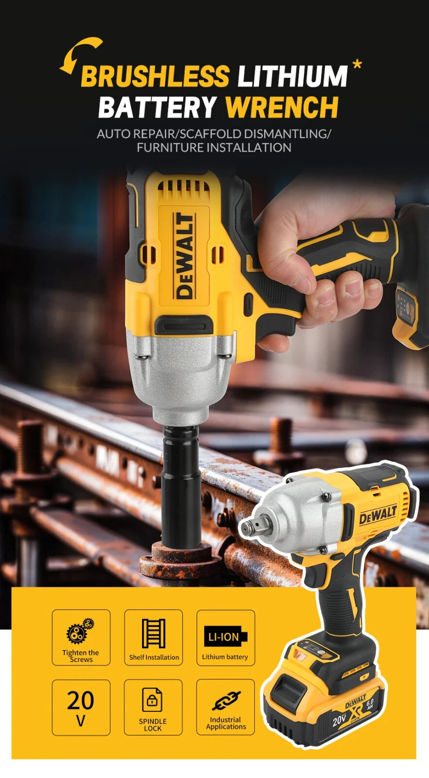 DEWALT DCF900 20V MAX 1/2&Prime; High Torque lmpact Wrench With Charger Kit