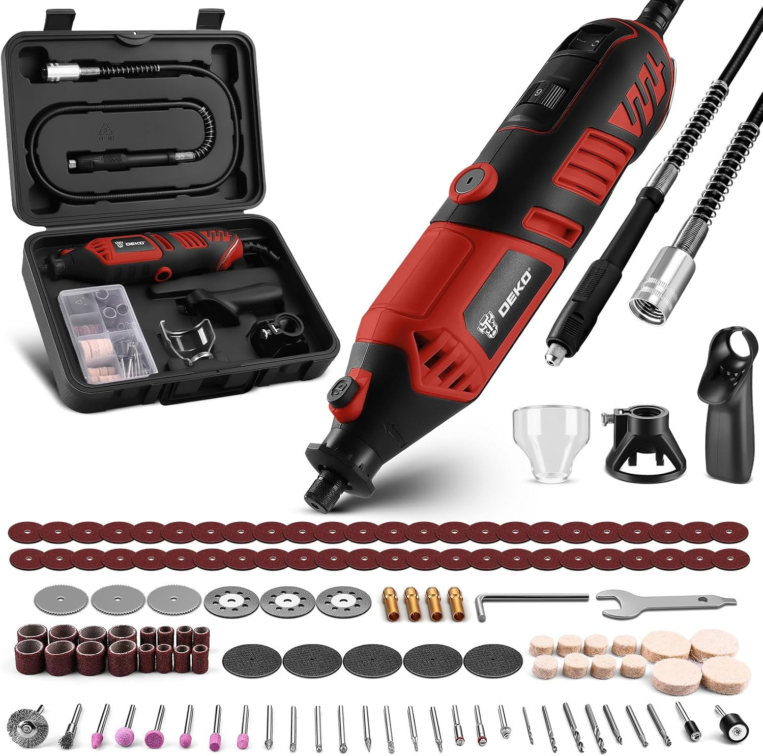 Rotary Tool Kit, 1.5-Amp Corded Power Rotary Tools with 42&Prime; Flex Shaft, 6 Variab