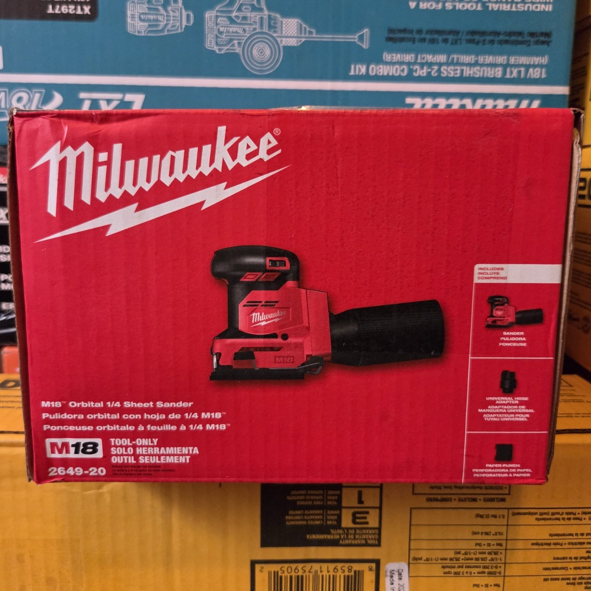 Milwaukee M18 18V Battery 1/4 Sheet Orbital Sander 2649-20 Red/Black