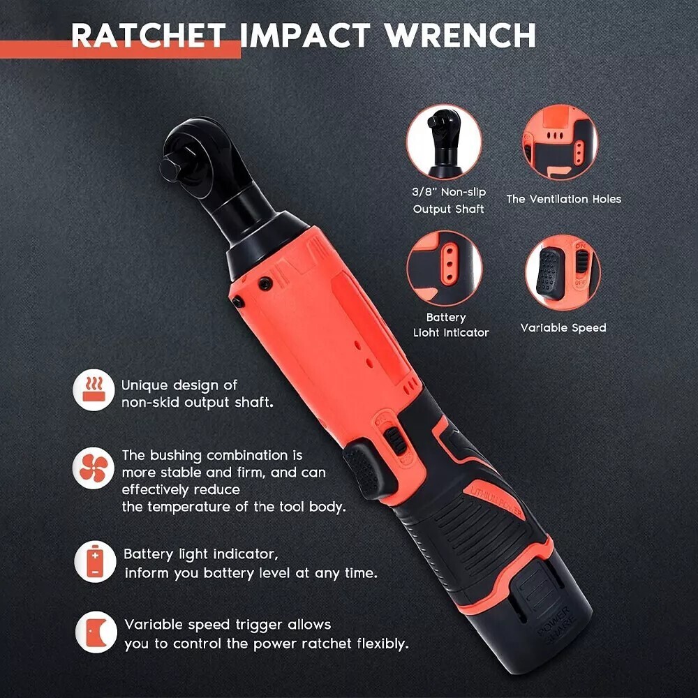 12V 3/8&Prime;&1/4&Prime; Electric Cordless Ratchet Wrench,45 ft-lbs w/ 7 Sockets 2 Battery