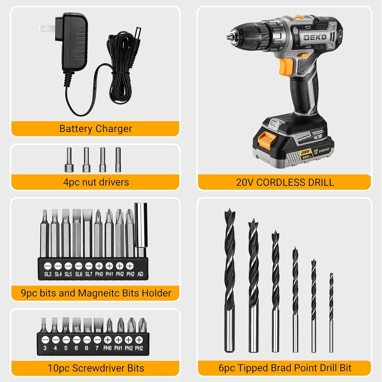 Power Drill Cordless: Cordless Drill 20V Electric Power Drills Set Tool
