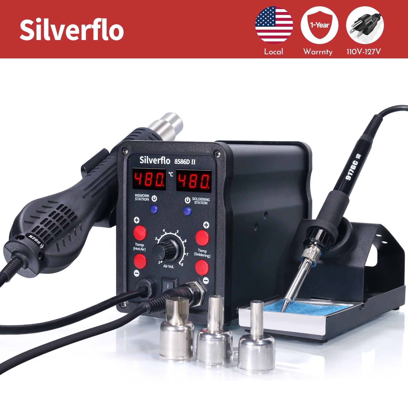 2in1 750W Digital Welding Hot Air Iron Gun Rework -Soldering -Station Welder Set