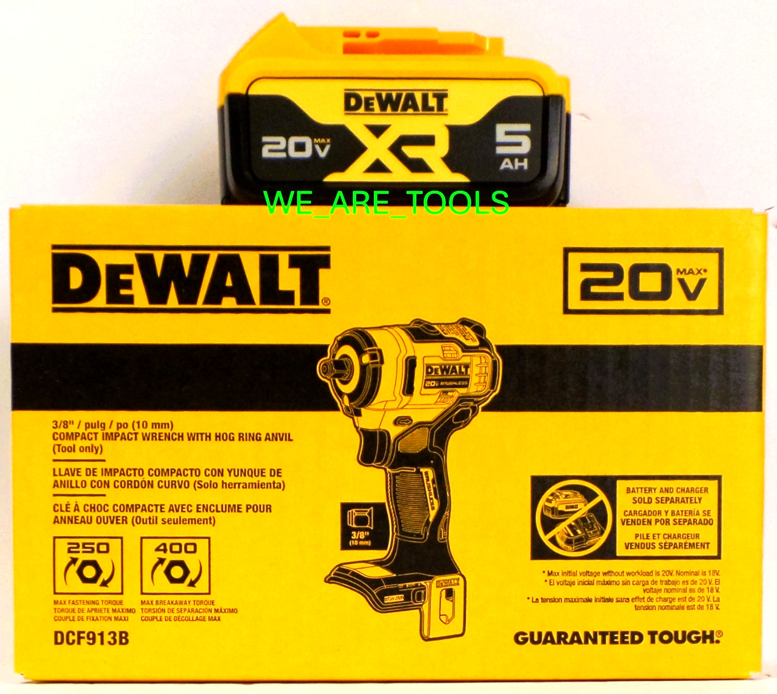 Dewalt DCF913B 20V 3/8&Prime; Brushless Compact Impact Wrench, 1) DCB205 5.0Ah Battery