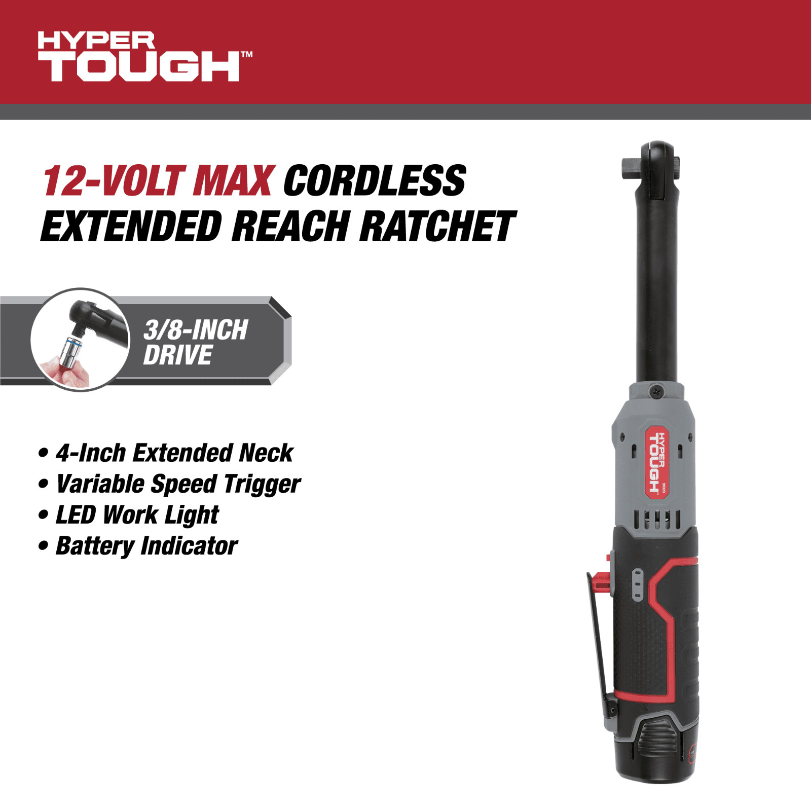 Hyper Tough 12V Max 3/8-in Lithium-Ion Cordless Extended Reach Ratchet (99323)™