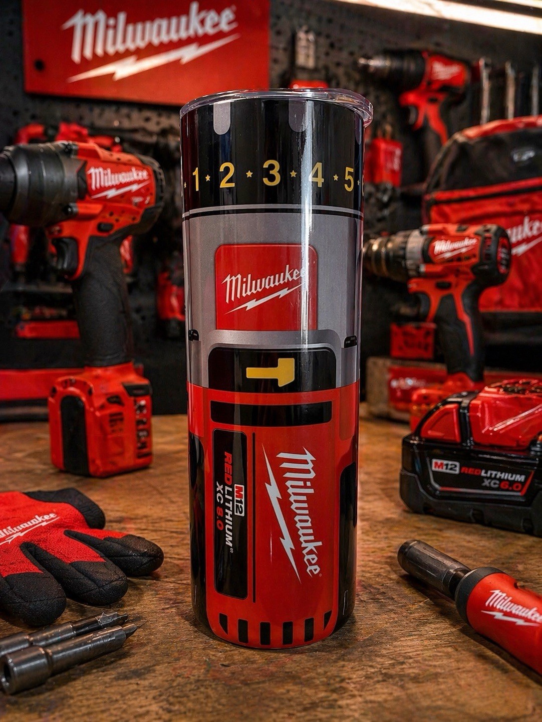 Milwaukee Tool Inspired 20oz Tumbler w/ Straw Stainless Steel Travel Mug.