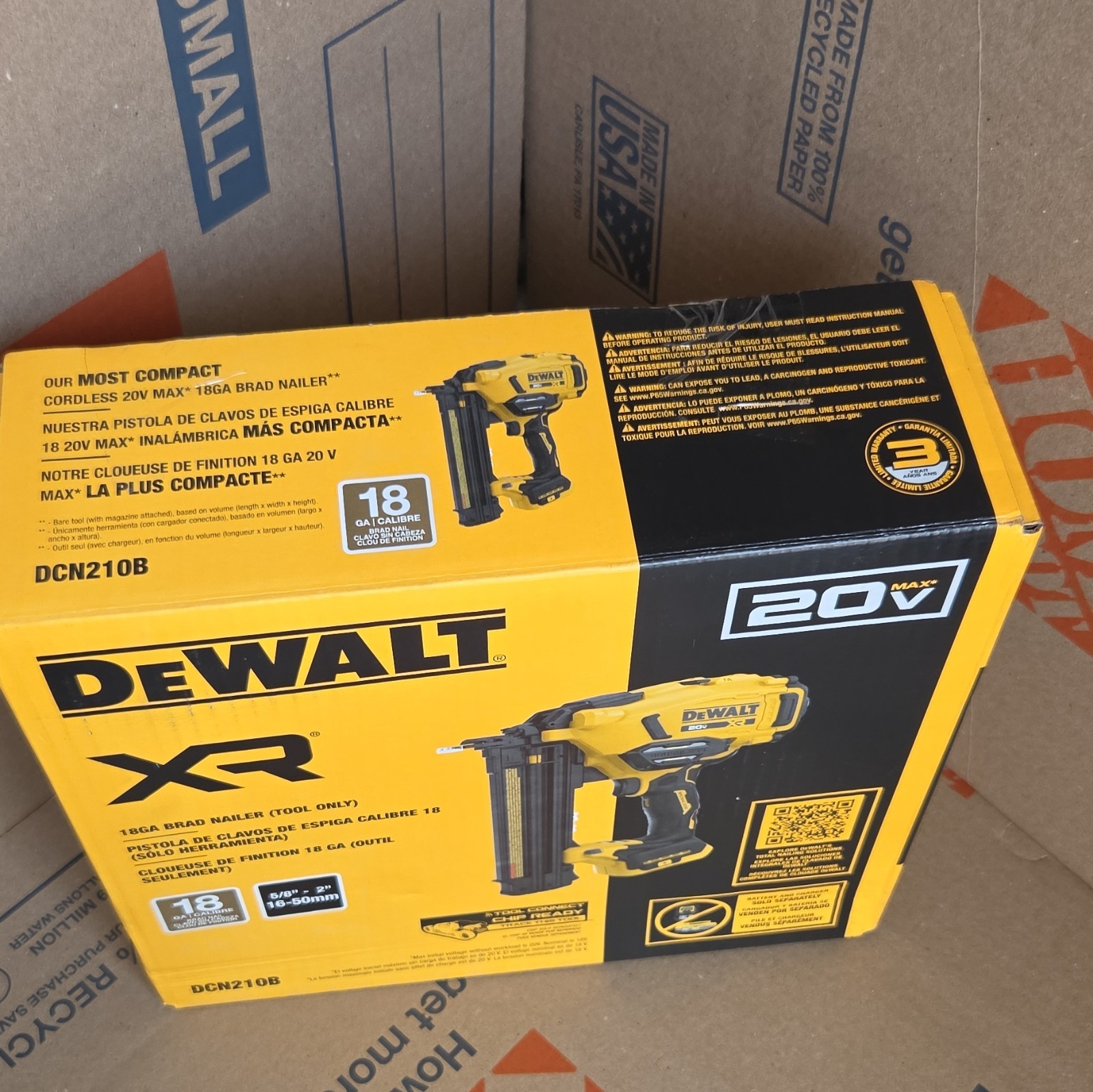 DEWALT XR DCN210B 20V MAX 18GA Cordless Brad Nailer Tool Only