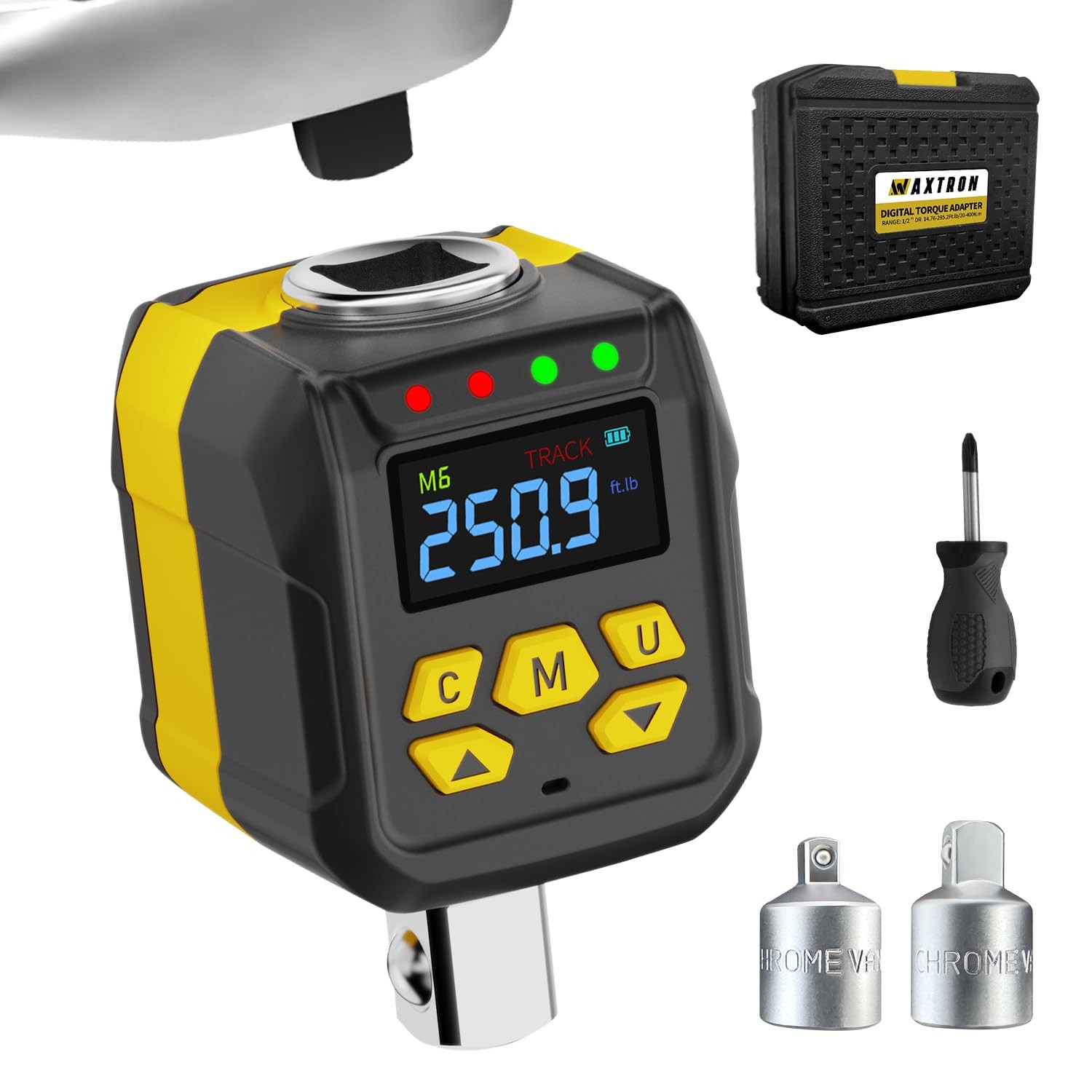 WAXTRON Electronic Torque Adapter, 1/2-Inch Drive Digital 17-340 Nm, Yellow