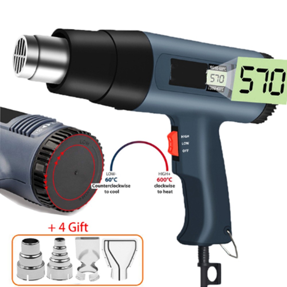 2500W Heat Gun Electric Hot Air Gun Dual Temperature LCD Display 4 Nozzles 110V