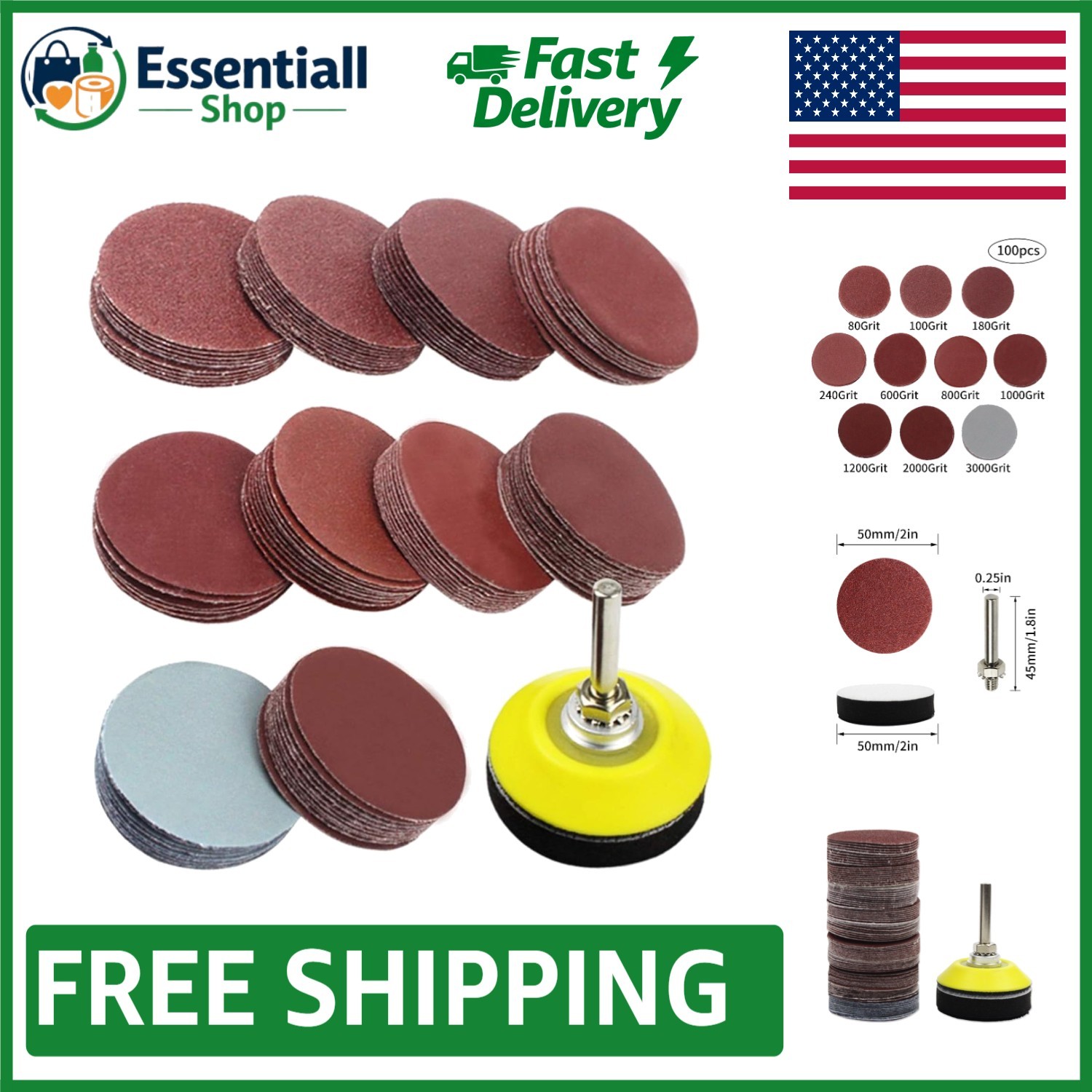 Complete 100pc 2-Inch Sandpaper Set with Sponge Pad for Polishing Excellence
