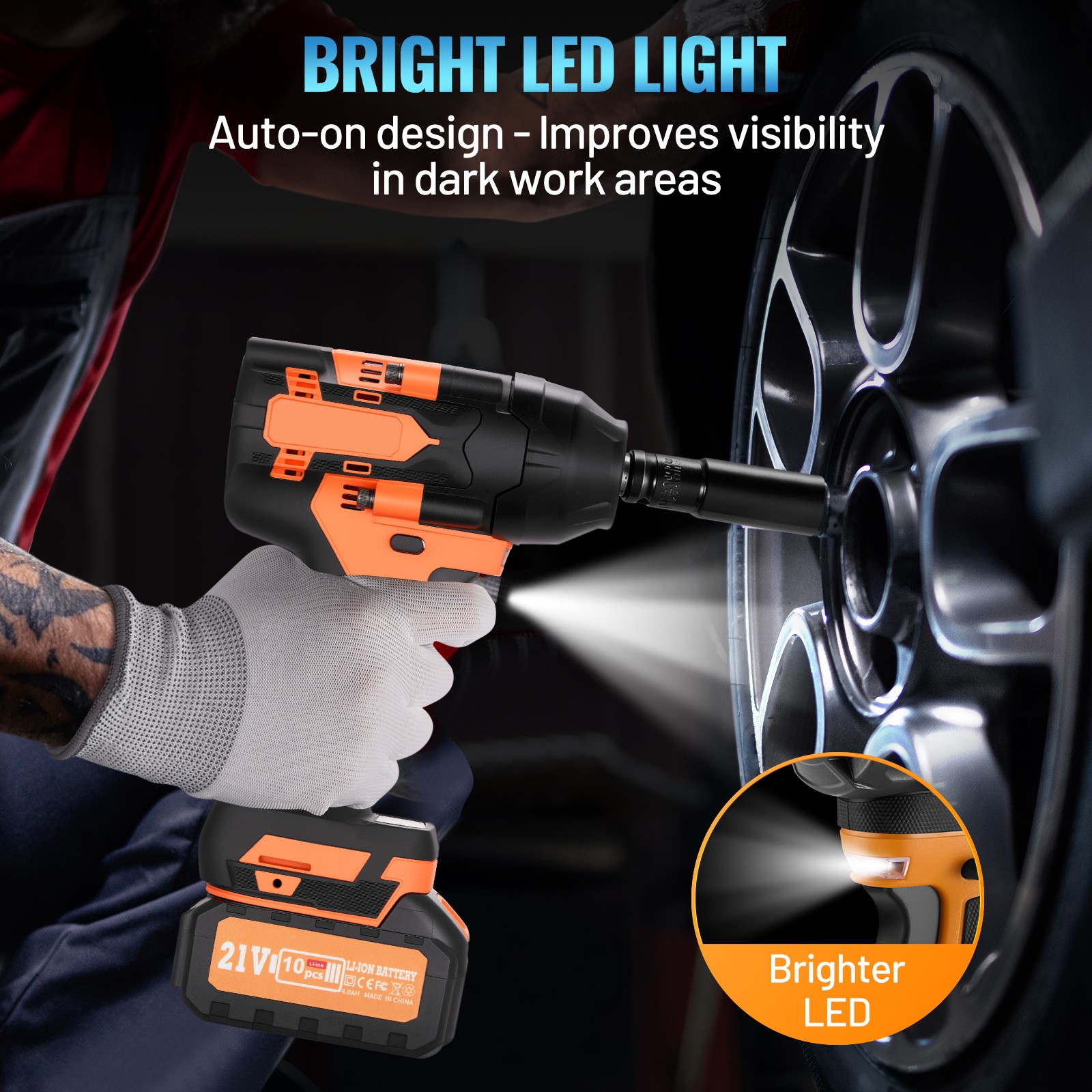21V 1200Nm 1/2 Impact Wrench Brushless 2 Batteries 4 Sockets Charger