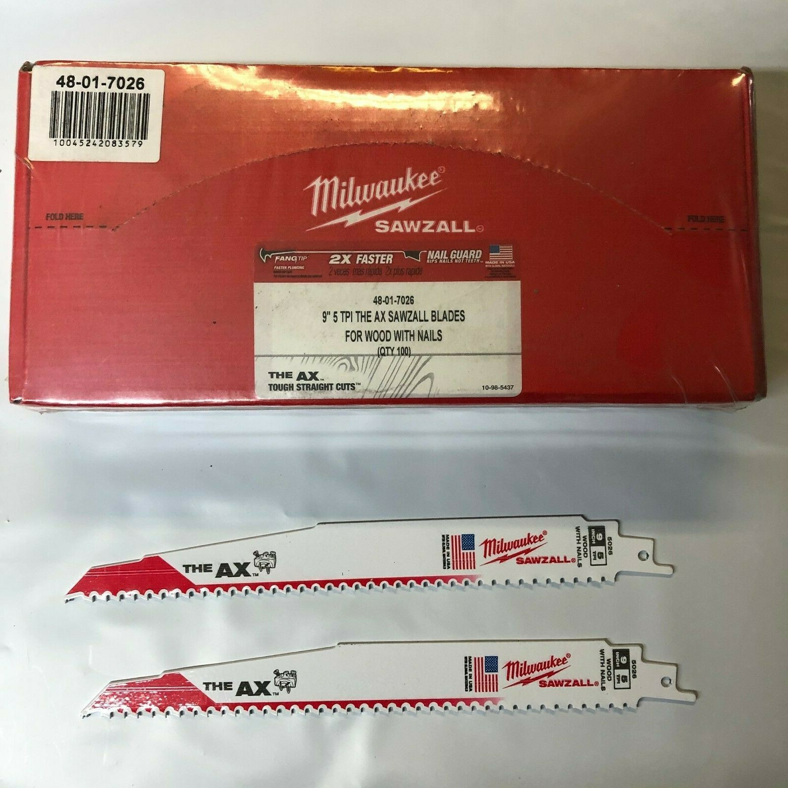 Milwaukee 100 Pack 9&Prime; AX Sawzall Blades for Wood & Nails 48-01-7026 2 DAY SHIP
