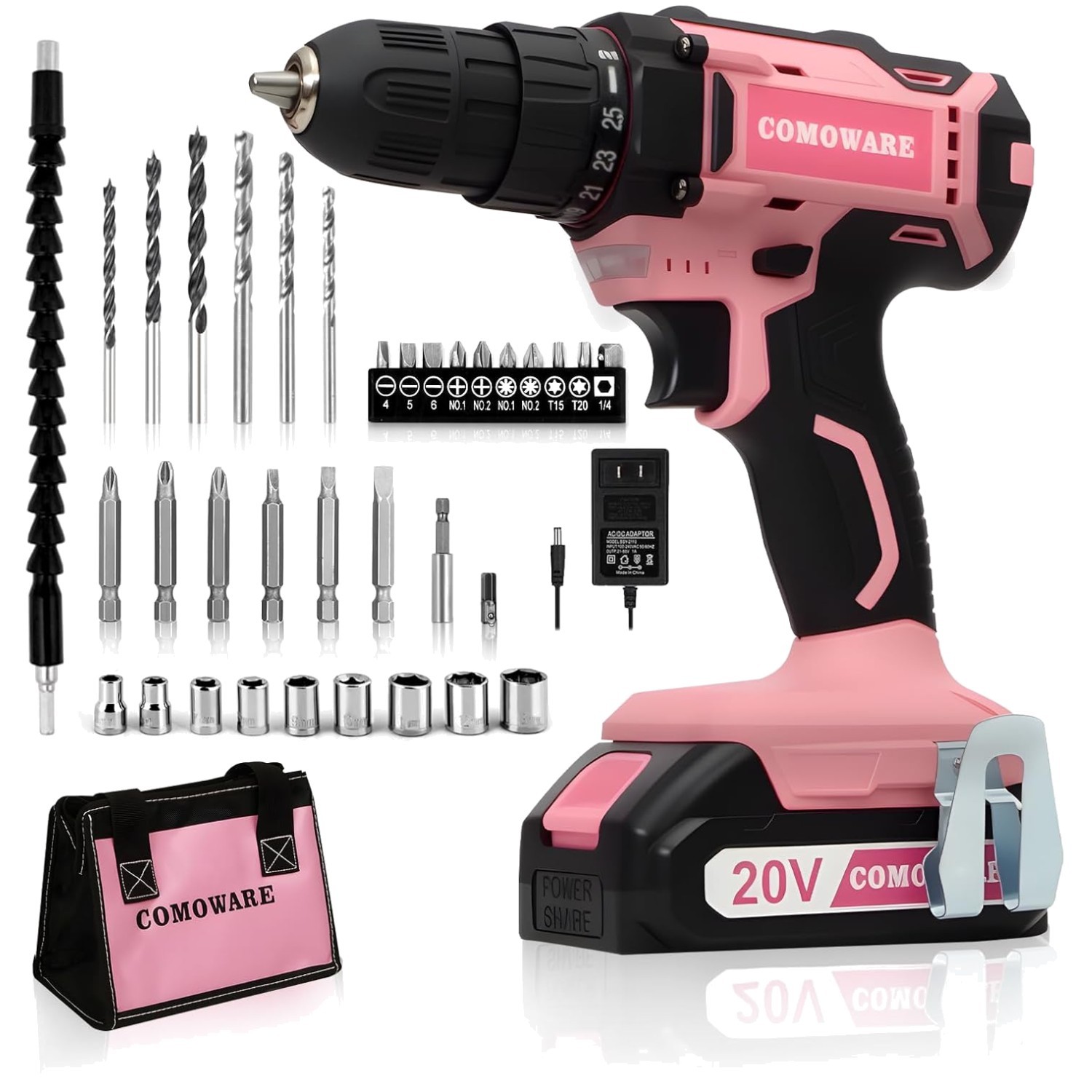 Women&rsquo;s Pink Drill Set, 20V with 2 Speeds & 266 In-lb Torque