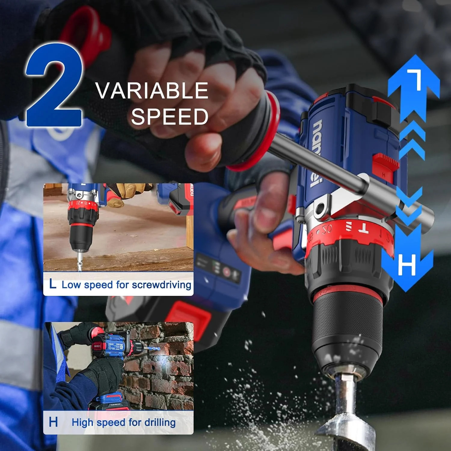 NANWEI Hammer Drill,1100 in-lbs, 26000BPM, 2×4.0Ah Batteries, Brushless | Drills