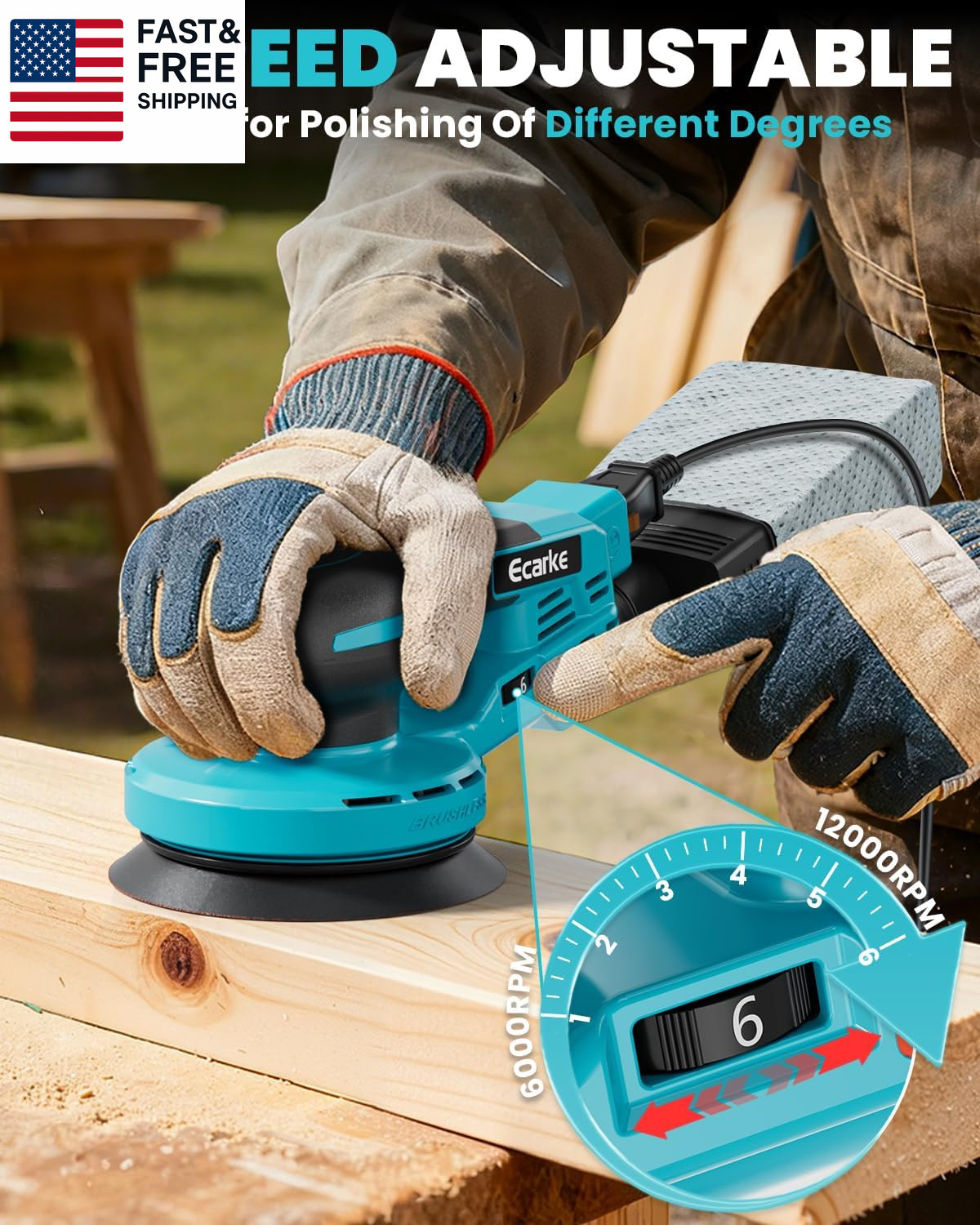 5-Inch Random Orbital Sander Compatible with Makita 18V Battery, 350W Brushless
