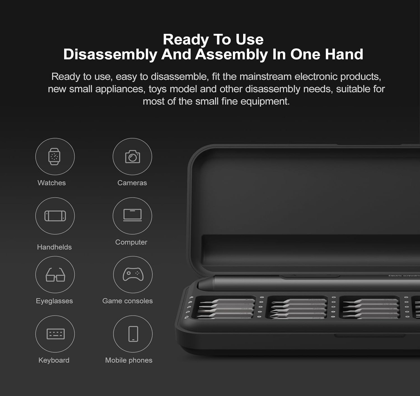 Precision Electric Screwdriver Set 210 RPM Rechargeable 25 Bits Magnetic Case