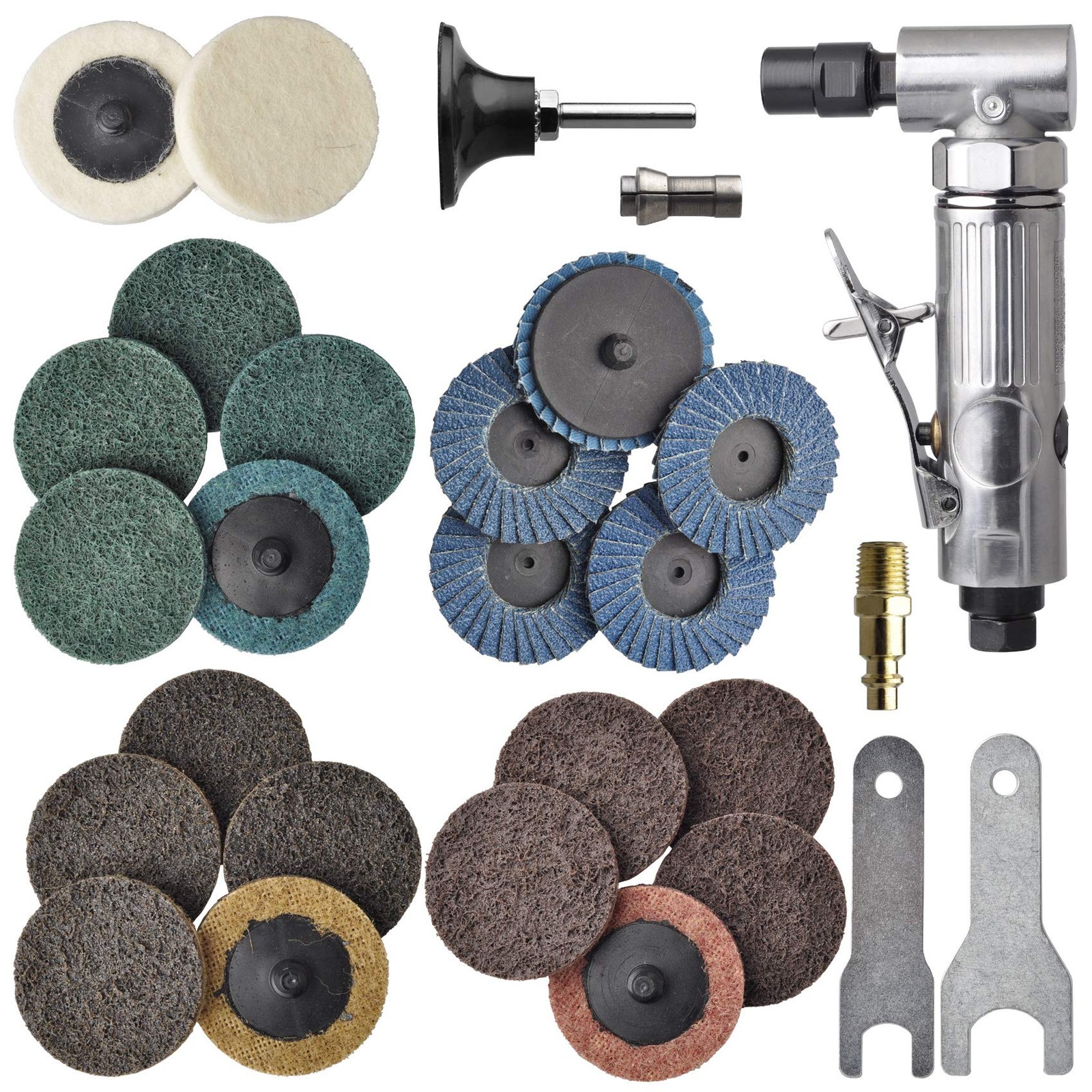 TOOLPEAK 1/4 in Angle Air Die Grinder 22 pcs 2 in Quick Change Sanding Discs Kit