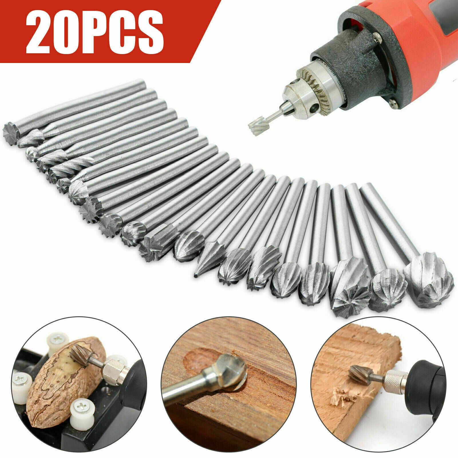 20 PCS 3.1mm Shank HSS Rotary Burr Set for Wood Plastic Carving Engraving Bits