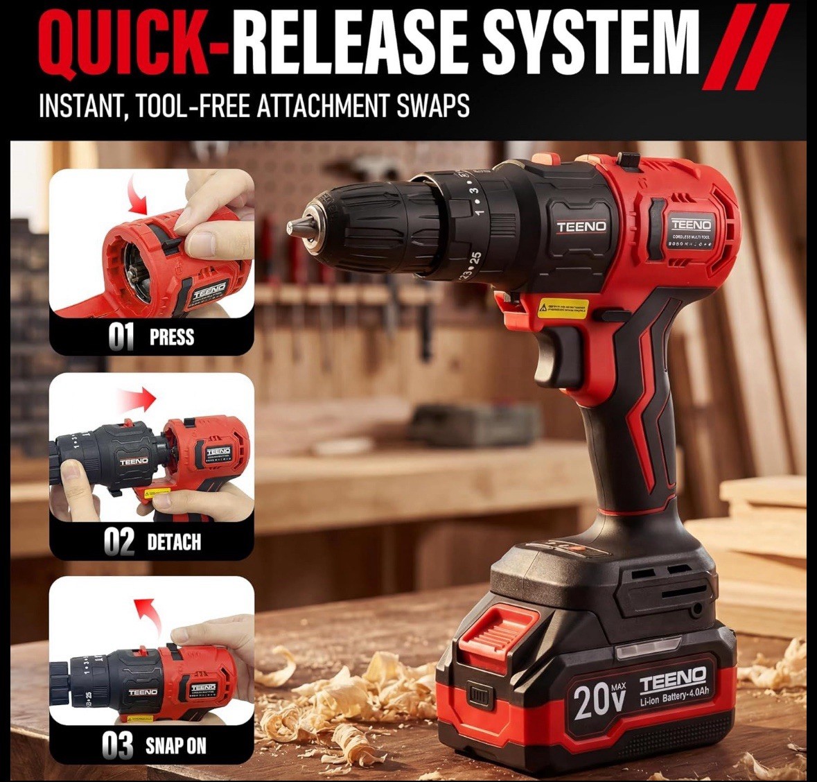 20V Cordless Power Tool Set TEENO 9 In 1 Brushless 2x4Ah
