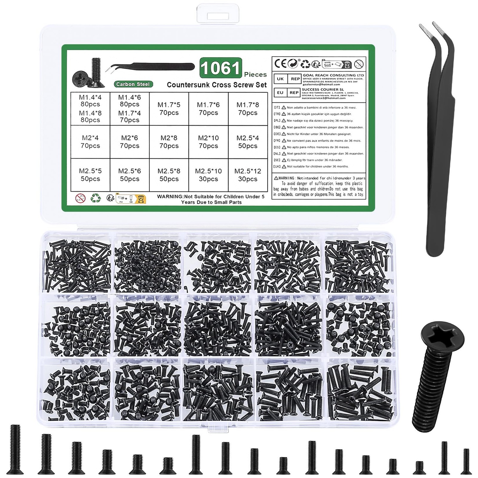 1060 Pcs Small Laptop Screws Kit, Micro Flat M1.4 M1.7 M2 M2.5 – 1060, Black