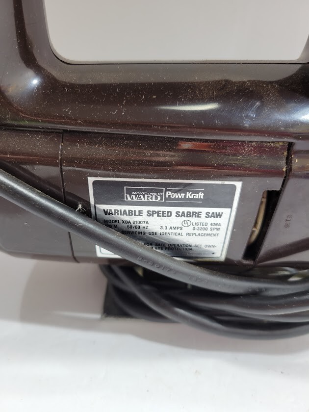 Vintage Montgomery Ward Powr Kraft Variable Speed Sabre Saw XBA 81007A