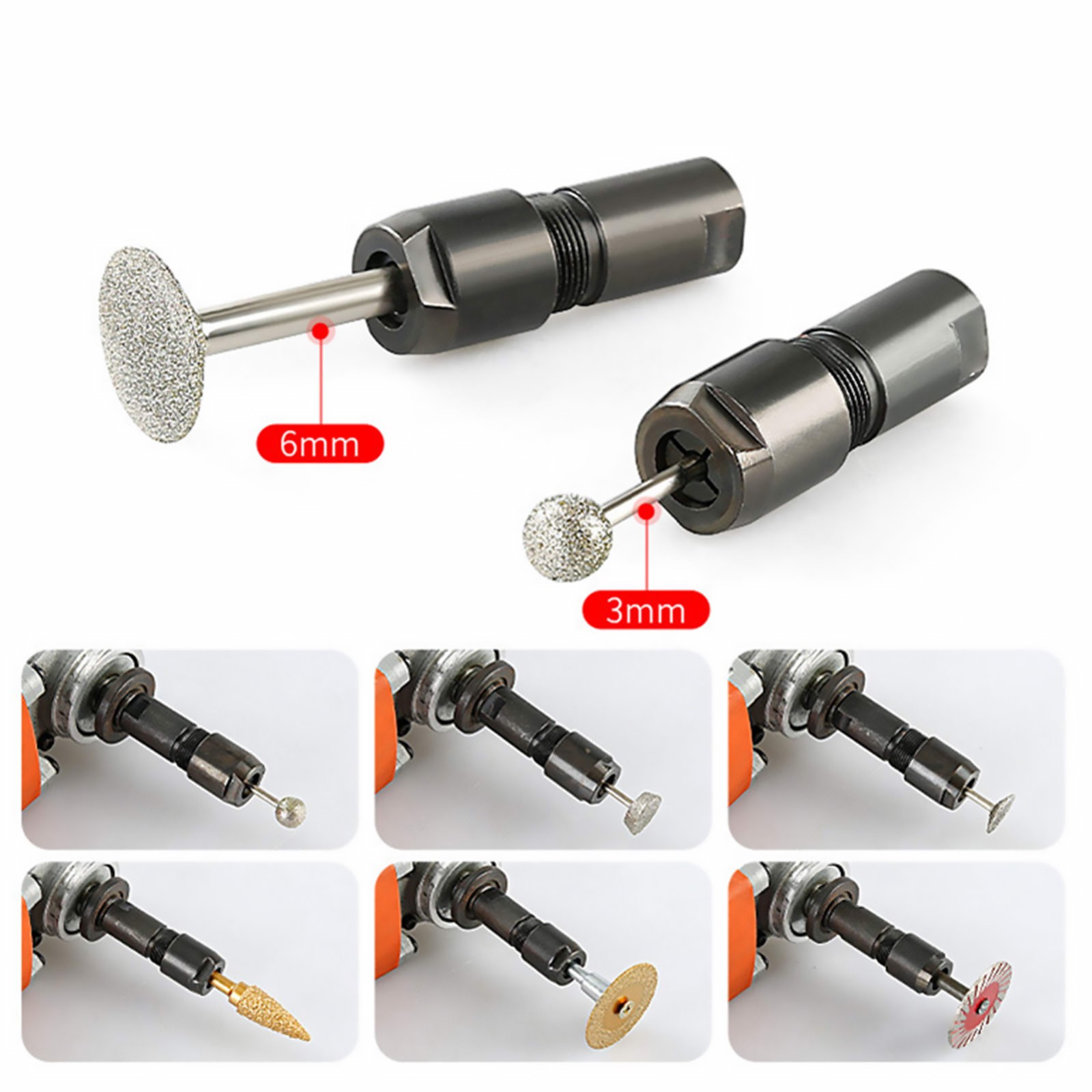3mm and 6mm Straight Grinder Conversion Adapter Set for 100-Tyle Angle Grinder