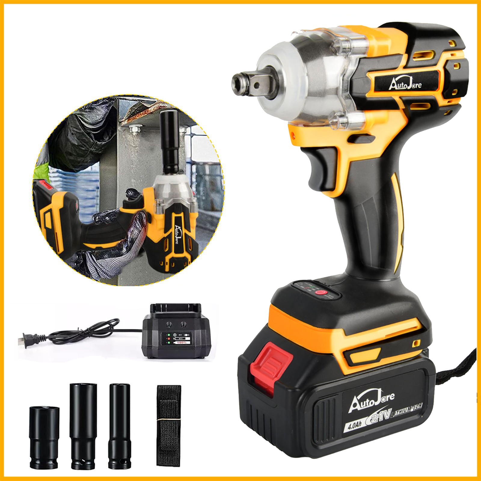 20V Cordless Impact Wrench 1/2&Prime; Drive Brushless 500N.m Torque Kit w/Battery