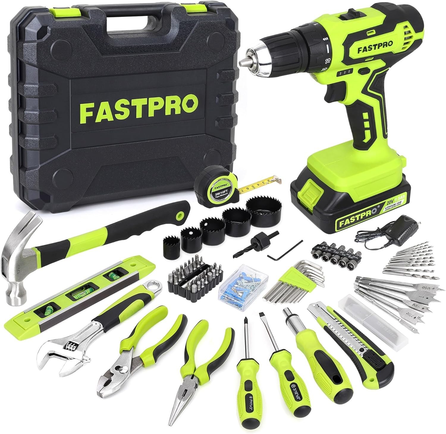 177-Piece 20V Cordless Lithium-ion Drill Driver & Home Tool Set Household