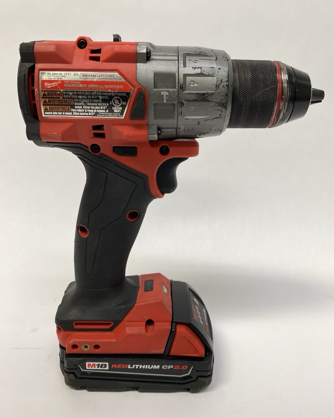 Milwaukee M18 18V Cordless 1/2&Prime; Hammer Drill/Driver 2904-20 CP 2.0 Battery