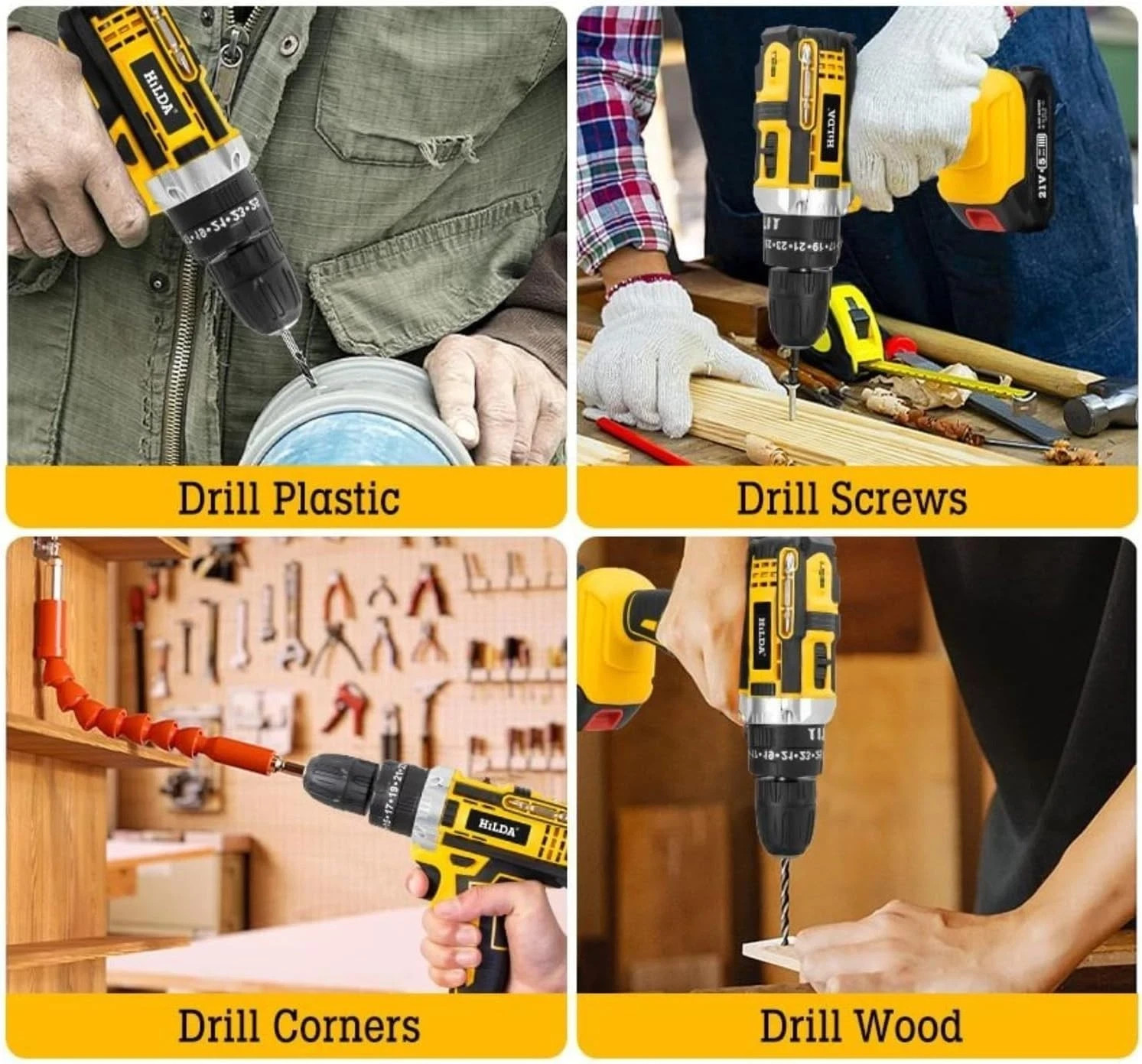 48V Cordless Drill Electric Screwdriver 3/8 Keyless Chuck Work Light