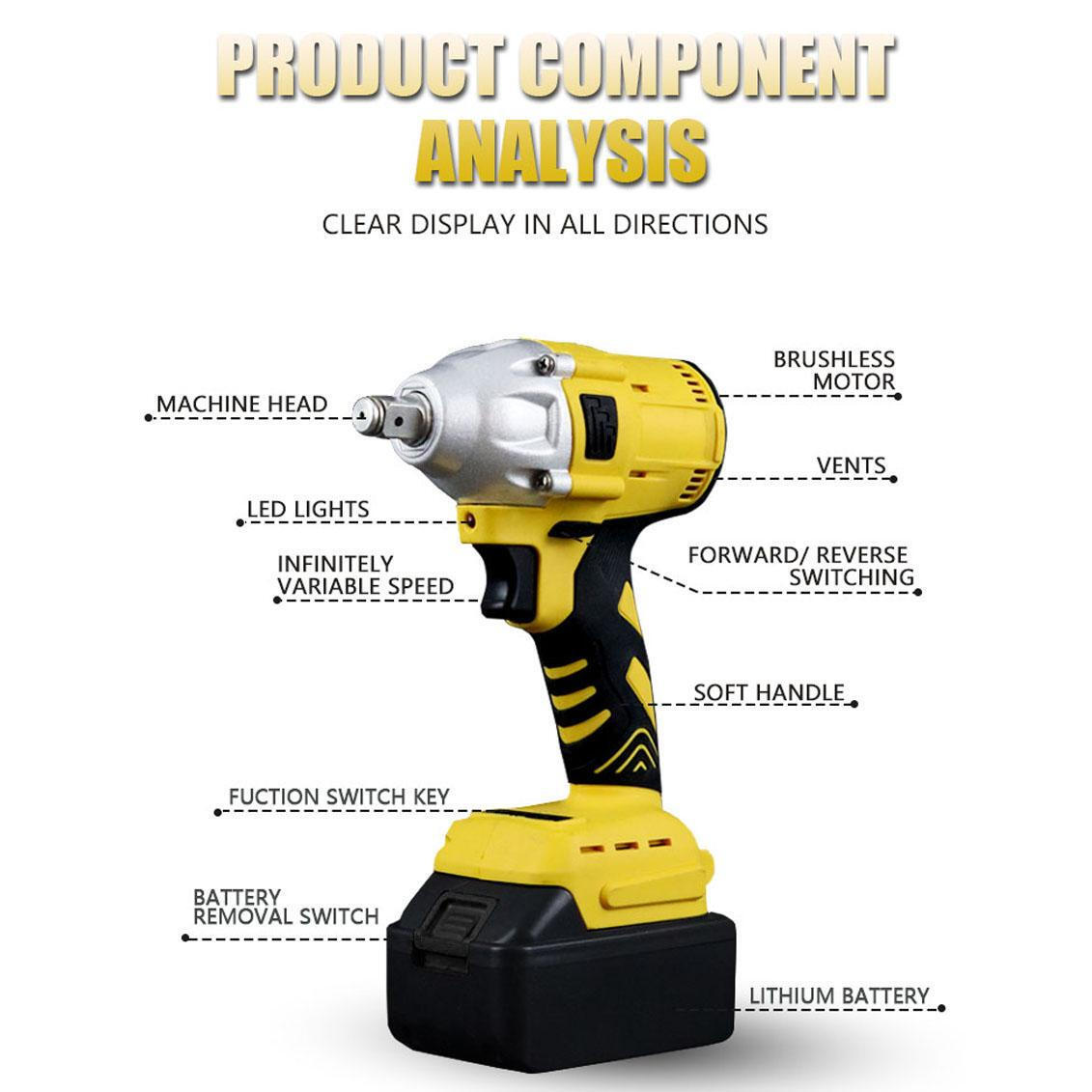 Electric Impact Wrench 1000Nm High Torque Impact Gun 1/2&Prime; Cordless Impact Wrench