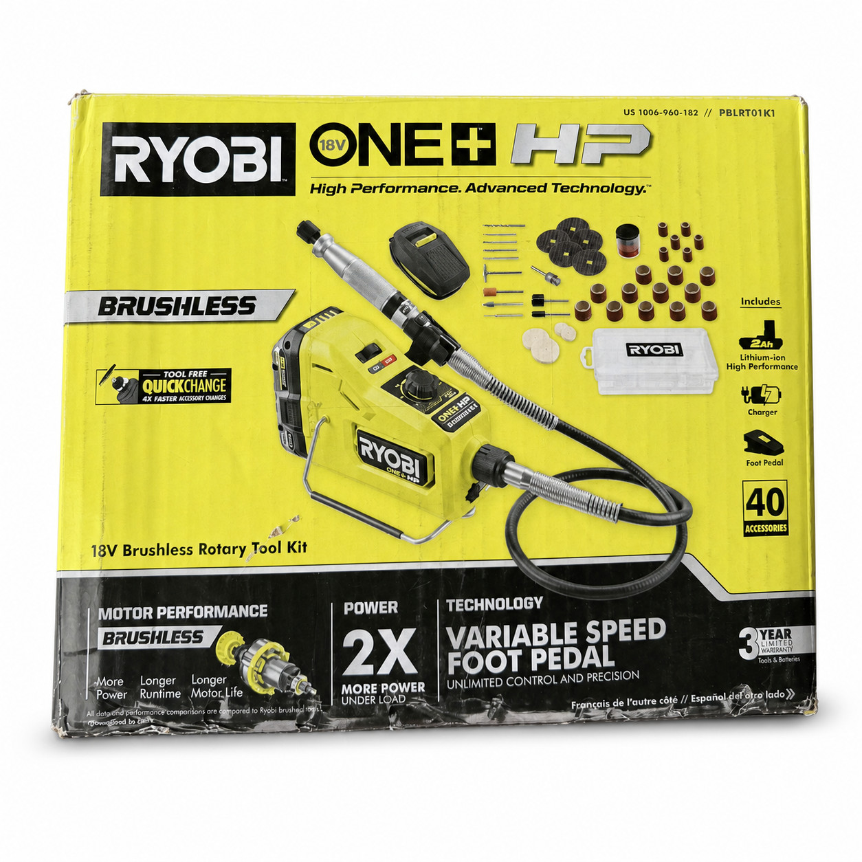 RYOBI PBLRT01K1 18V ONE+ HP Brushless Cordless Rotary Tool Kit Battery Charger