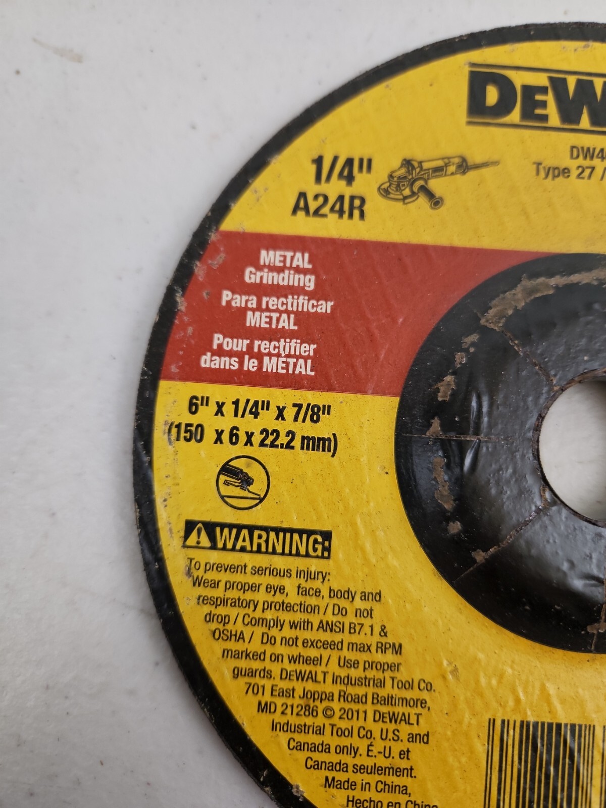 DeWalt DW4624 6&Prime; x 1/4&Prime; x 7/8&Prime; High Performance Metal Grinding Wheel 10 Pack