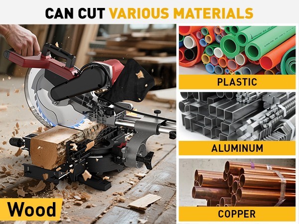 Marvtool Miter Saw 12&Prime; Double Bevel Compound Sliding Miter Saw 15 Amp with Blade