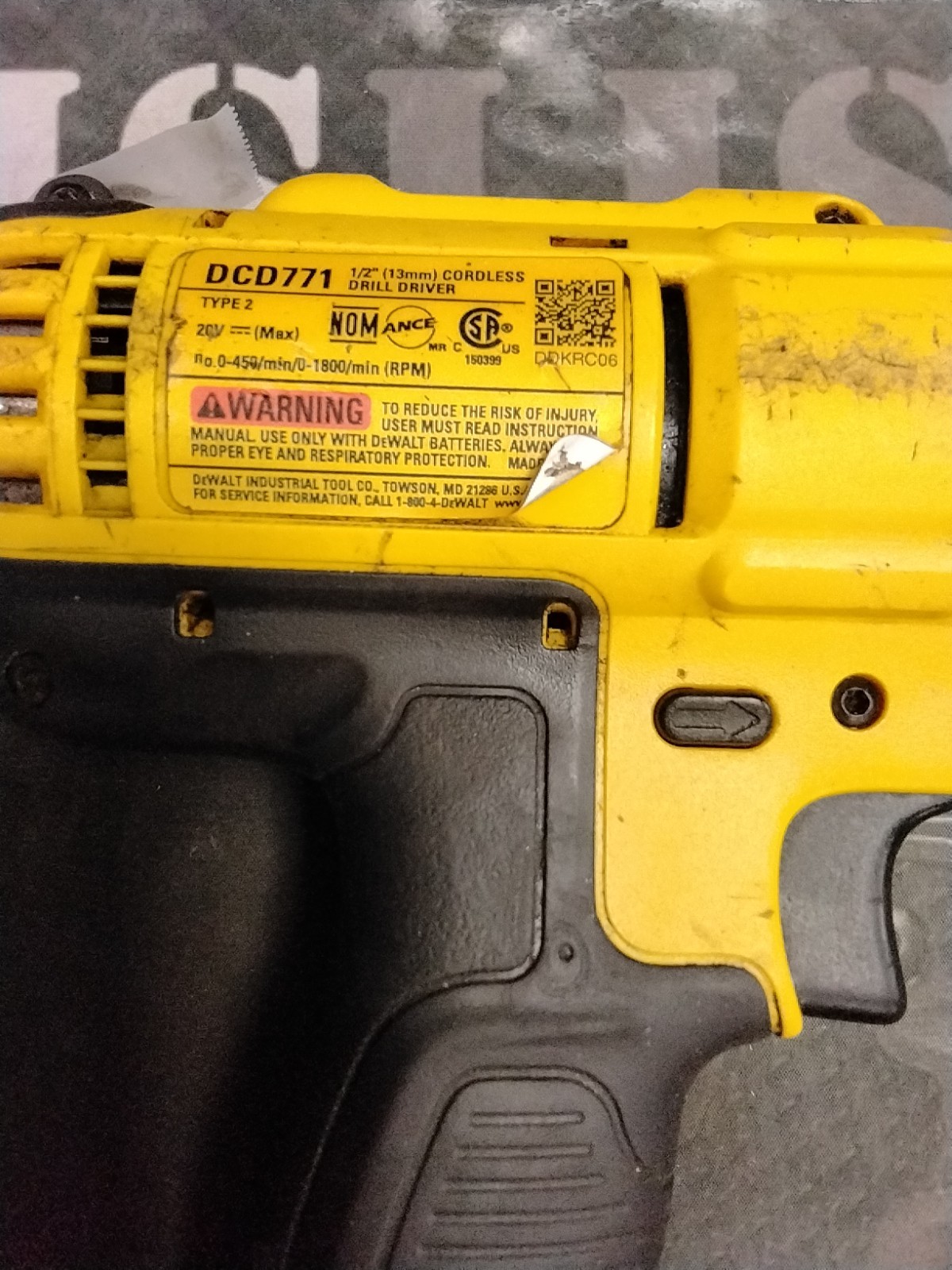 DEWALT DCD771 Cordless Drill Driver 20V – Yellow no battery included
