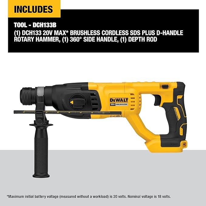 DEWALT 20V MAX* XR Rotary Hammer Drill D-Handle 1-Inch Tool Only – BLACK/YELLOW