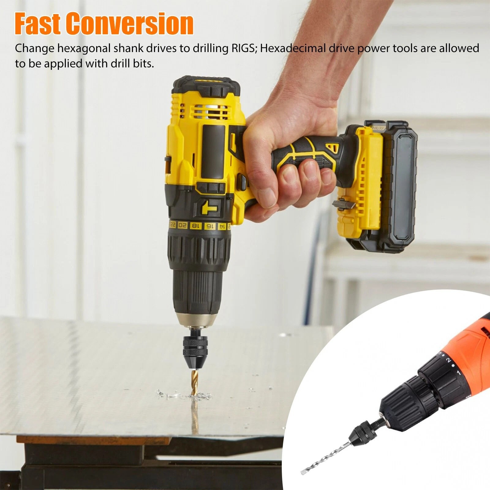 2x Keyless Chuck Converter 1/4&Prime; Hex Shank For Drill Accessories Quick Change